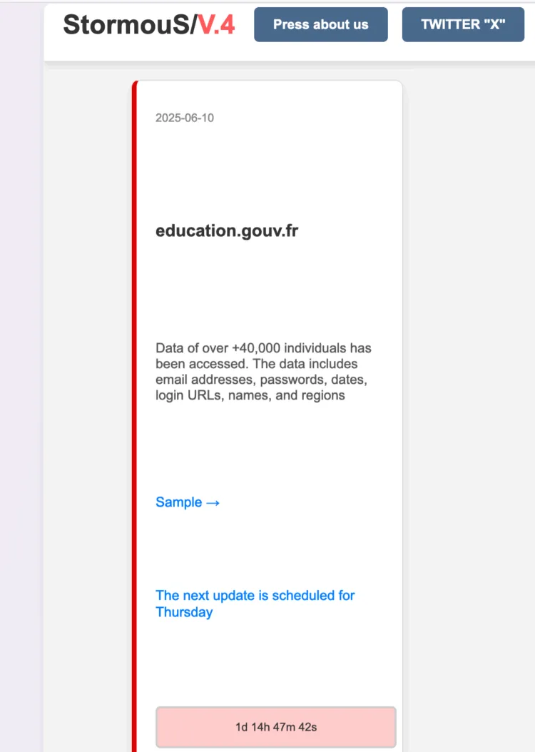 French Ministry of Education Targeted by Alleged Ransomware Attack, Data of Over 40,000 Individuals Leaked