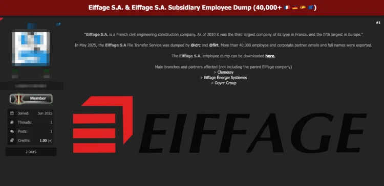 European Construction Giant Eiffage Allegedly Hit by Major Data Breach