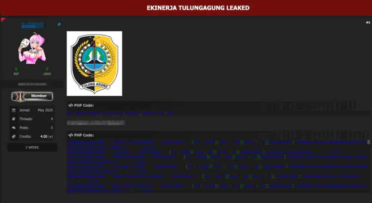 Indonesian Government Employee System “Ekinerja Tulungagung” Allegedly Breached