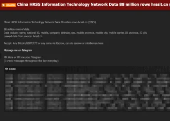 China’s Human Resources and Social Security Network Allegedly Breached, 88 Million Citizen Records for Sale Online