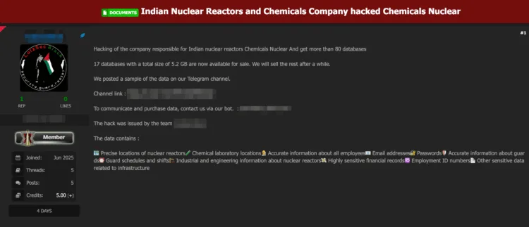 Indian Nuclear and Chemical Firm Allegedly Breached