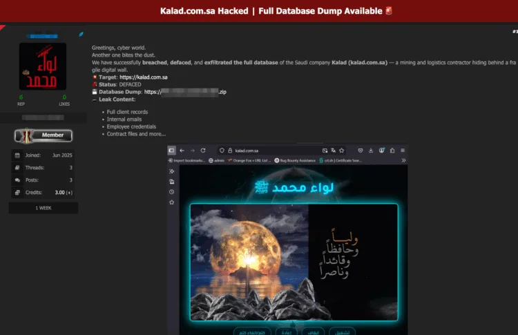 Saudi Mining & Logistics Firm Kalad Allegedly Breached, Full Database Leaked