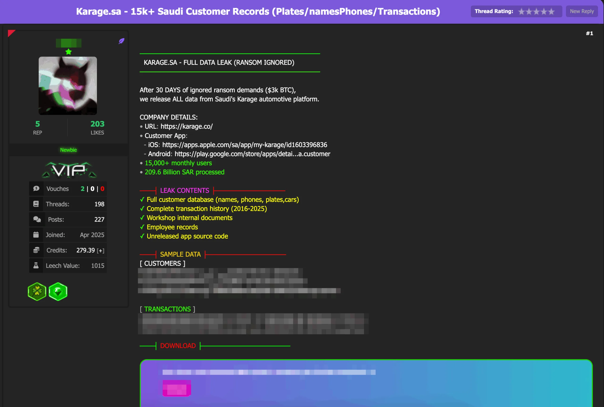 Saudi Automotive Platform Karage Allegedly Suffers Full Data Leak After Ignoring Ransom Saudi Automotive Platform Karage Allegedly Suffers Full Data Leak After Ignoring Ransom