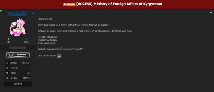 Alleged Sale of Access to Kyrgyzstan’s Foreign Ministry