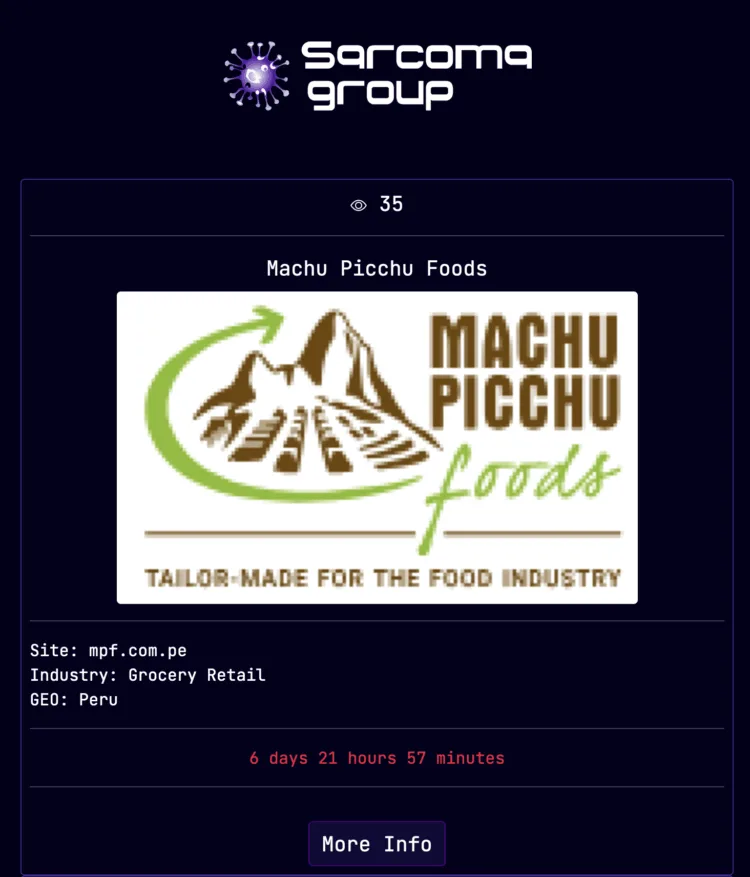 Peruvian Chocolate Giant Machu Picchu Foods Allegedly Hit by Sarcoma Ransomware Attack