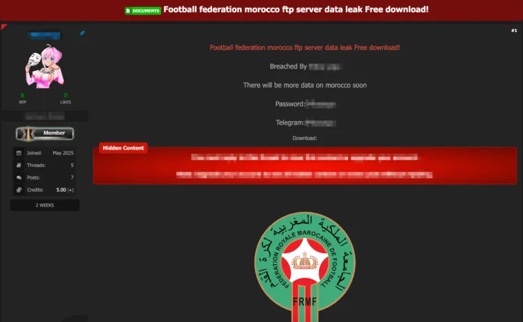 Royal Moroccan Football Federation Allegedly Breached, FTP Server Data Leaked