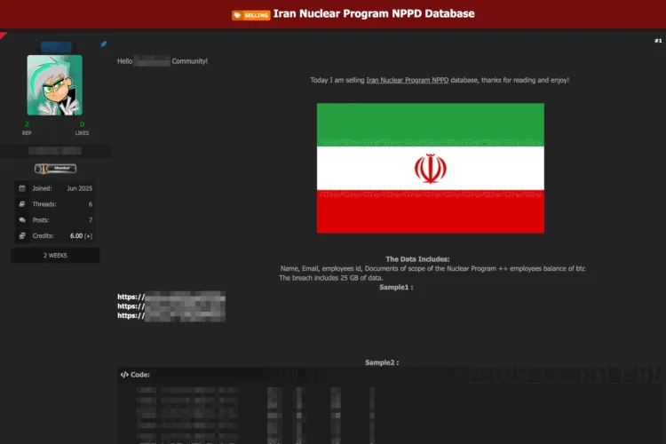 Iran’s Nuclear Program Data Allegedly Breached – 25 GB of Sensitive Information For Sale