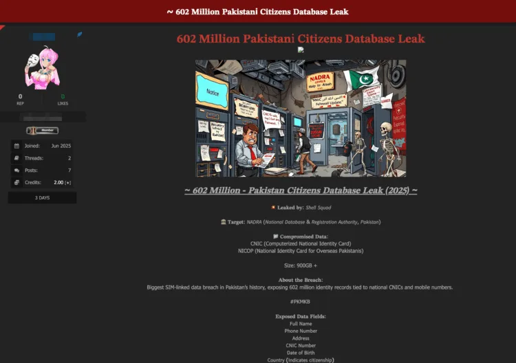 Pakistan’s National Citizen Database Allegedly Breached – 602 Million Records Leaked Online