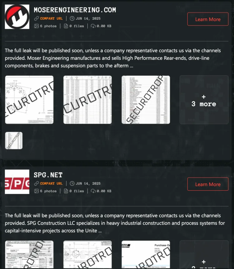 Moser Engineering and SPG Construction Allegedly Targeted by Qilin Ransomware