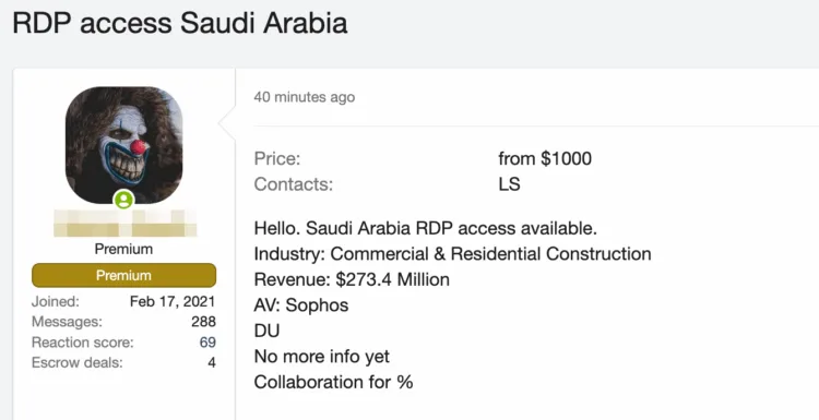 Alleged Sale of Network Access to Saudi Construction Firm