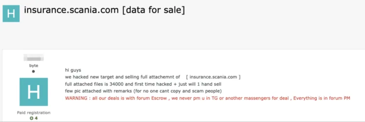 Scania the Major Truck Manufacturer Allegedly Breached; Insurance Data for Sale