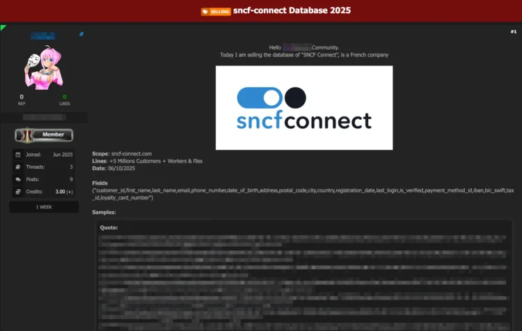 SNCF Connect Allegedly Breached, Millions of Customer and Worker Records for Sale