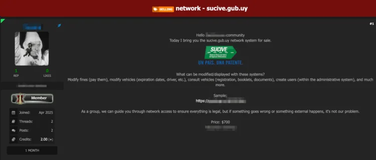 Uruguay’s National Vehicle System SUCIVE Allegedly Breached, Access Reportedly for Sale Online