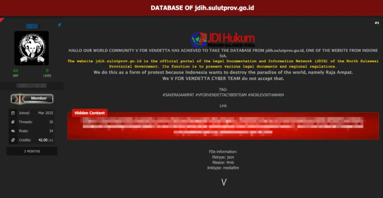 North Sulawesi Provincial Government Website Allegedly Breached by Hacktivist Group