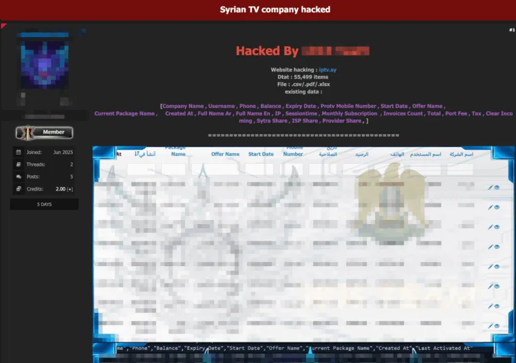 Syrian IPTV Provider Allegedly Breached