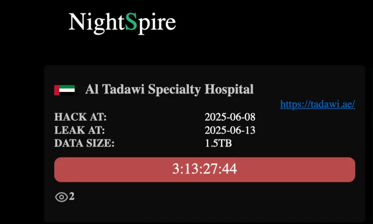Al Tadawi Specialty Hospital Allegedly Breached by Nightspire Ransomware Group