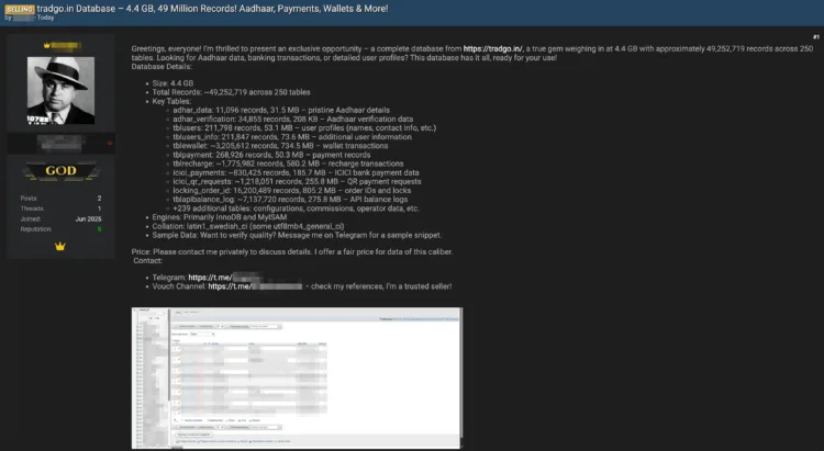 Alleged Data Breach at Tradgo: 4.4 GB Database Reportedly for Sale Online