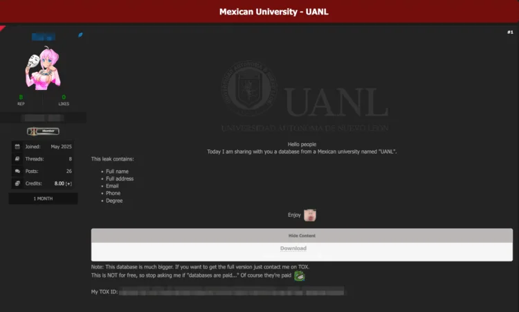 Universidad Autónoma de Nuevo León (UANL) Allegedly Breached