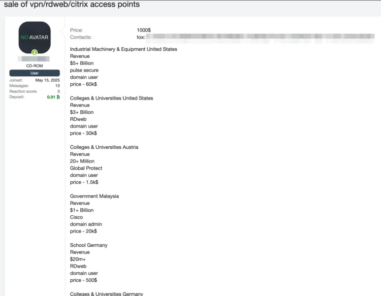 Global Organizations Targeted in Alleged Access Sale