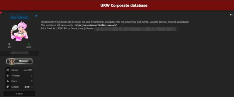 Unibail-Rodamco-Westfield Corporate Database Allegedly Leaked