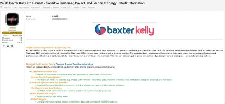 24GB of Internal Data from UK Energy Firm Baxter Kelly Allegedly for Sale