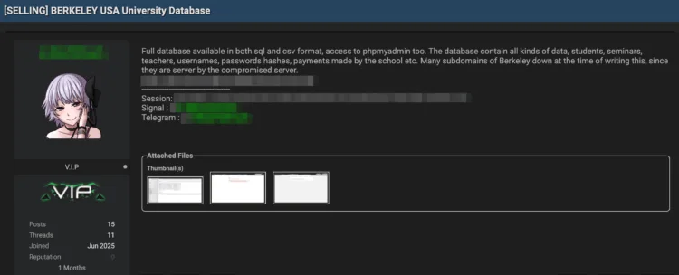 UC Berkeley Targeted in Major Data Breach – Full University Database Allegedly For Sale Online
