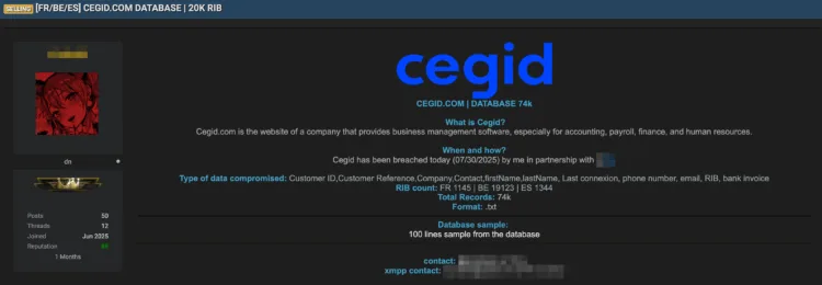 Cegid Suffers Data Breach – 74,000 Customer Records Allegedly Leaked