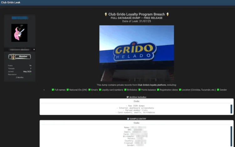 Club Grido Loyalty Program Data Allegedly Leaked on Dark Web