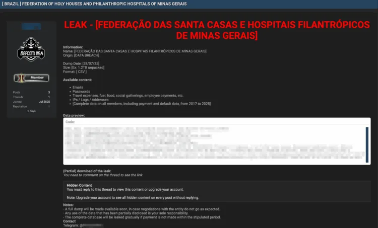 Brazilian Healthcare Federation Federassantas Allegedly Breached