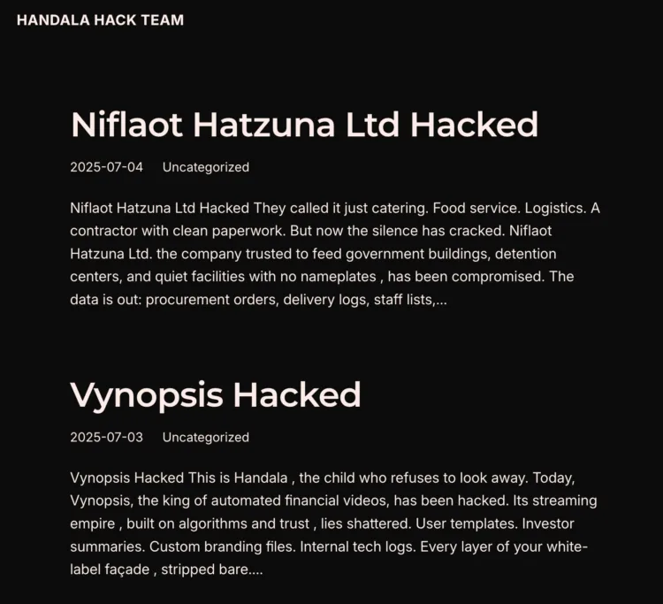 Nifloat Hatzuna Ltd. and Vynopsis Allegedly Breached by Handala Hack Team