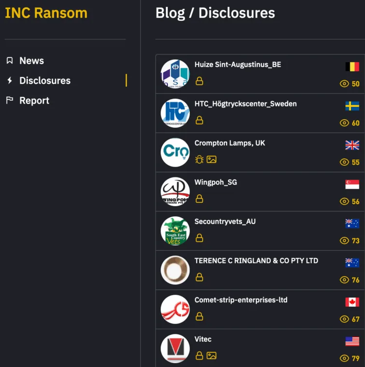 INC Ransom Allegedly Adds 8 More International Firms to Victim List