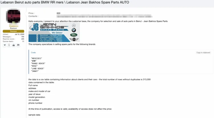 Lebanese Auto Supplier Jean Bakhos Allegedly Suffers Data Leak