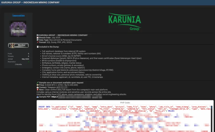 Indonesian Mining Firm Karunia Group Allegedly Breached