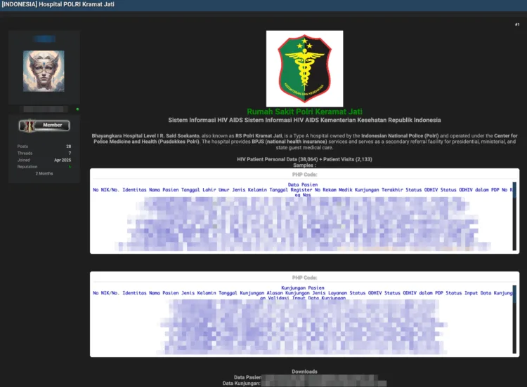 HIV Patient Data from RS Polri Kramat Jati Allegedly For Sale on Dark Web
