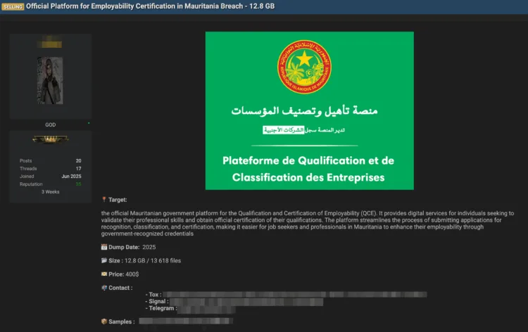 Mauritanian Government Employability Platform Allegedly Breached