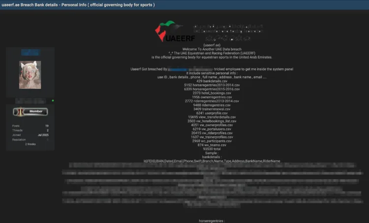 UAE Equestrian Federation Data Allegedly Breached