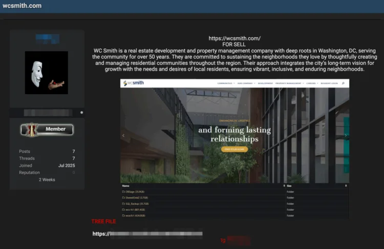 Washington D.C. Real Estate Giant WC Smith Allegedly Breached – Over 1TB of Data for Sale Online