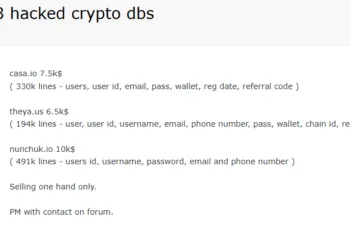 Databases of Crypto Platforms Casa, Nunchuk, and Theya Allegedly Breached and Put Up for Sale