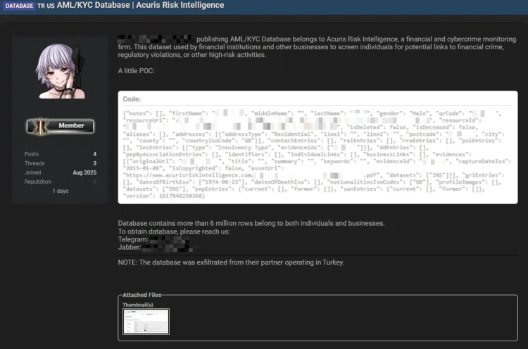 Sensitive AML/KYC Database of 6 Million Allegedly Exposed in Acuris Risk Intelligence Breach