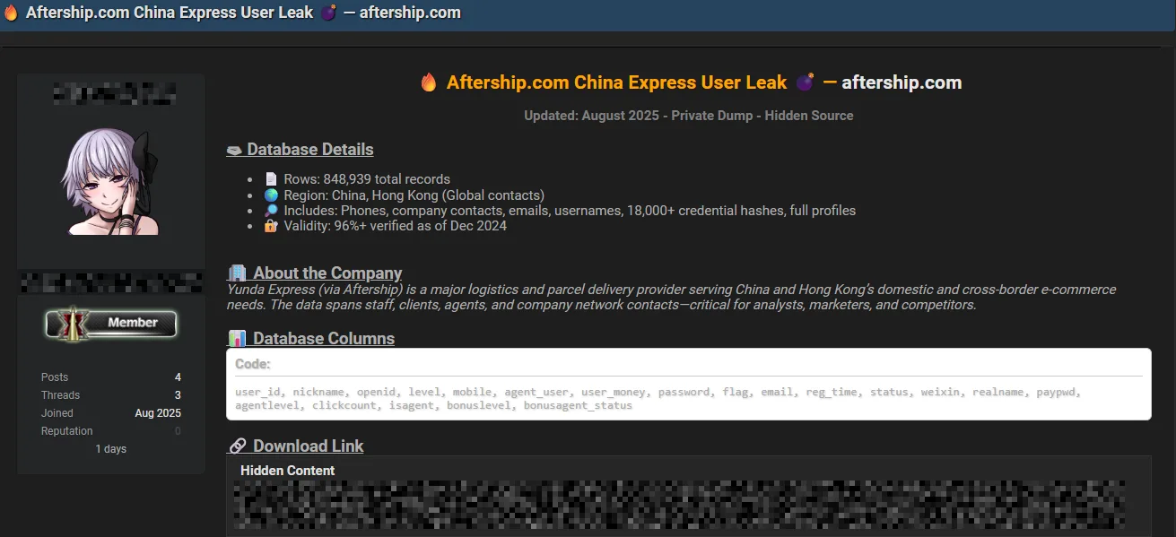 Aftership Allegedly Suffers Major Data Breach – Nearly 850,000 Records Leaked