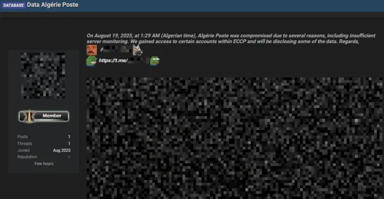 Algeria’s National Postal Service Algérie Poste, Allegedly Breached – User Data Leaked Online