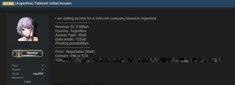 Major Argentinian Telecom Giant Allegedly Breached – Attacker Sells Network Access