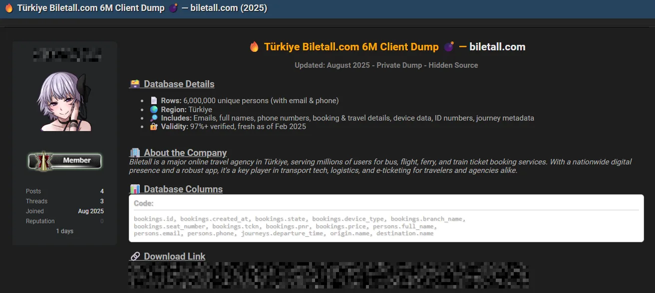 Major Turkish Travel Agency Biletall Allegedly Breached – 6 Million Customer Records Leaked