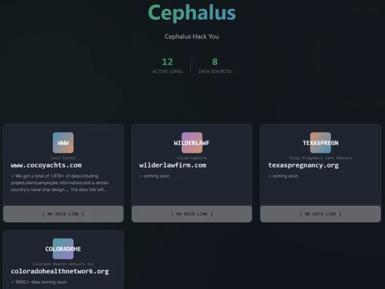 Cephalus Ransomware Allegedly Breaches Coco Yachts, Wilder Law Firm, Texas Pregnancy Care Network, and Colorado Health Network