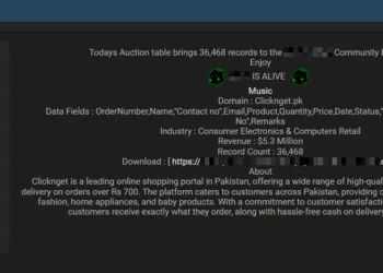 Pakistani E-Commerce Site Clicknget[.]pk Allegedly Breached – Over 36,000 Customer Records Leaked