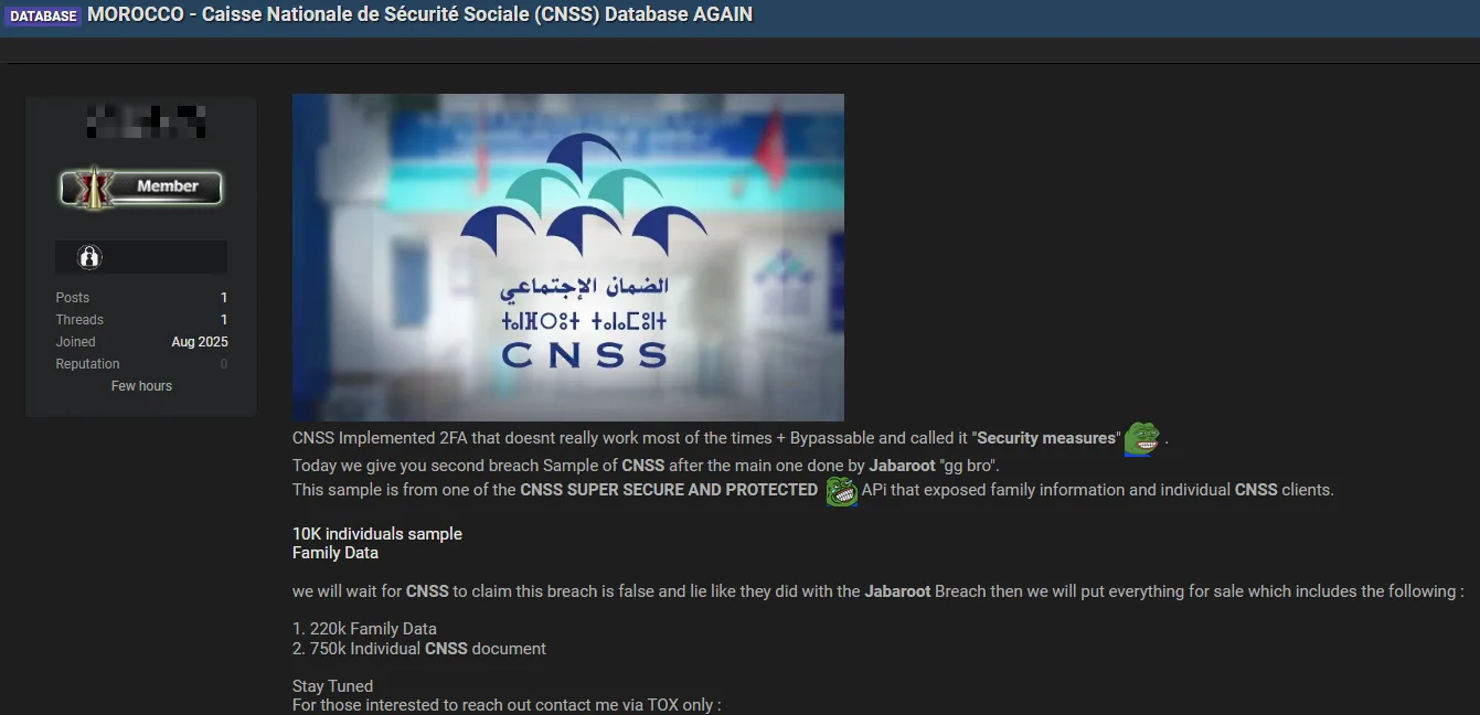 Morocco’s Social Security Fund (CNSS) Allegedly Breached Again