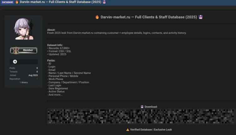 Russian Retailer Darvin Market Allegedly Breached – Exposing Customer and Staff Data