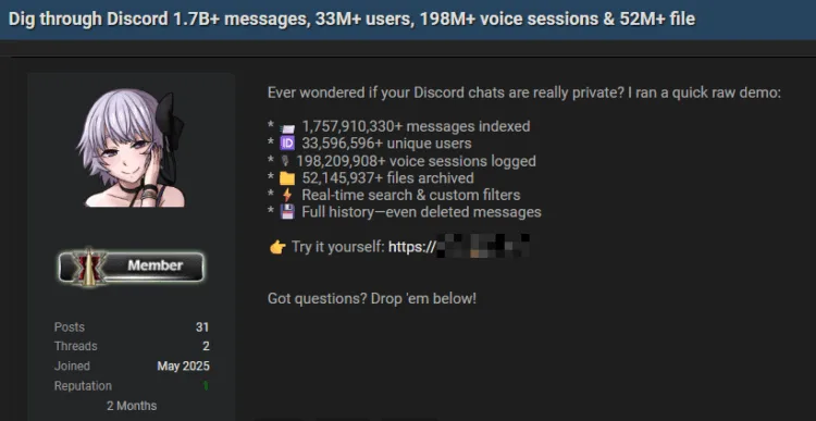 Search Tool Allegedly Grants Access to 1.7 Billion Discord Messages and 33 Million User Records
