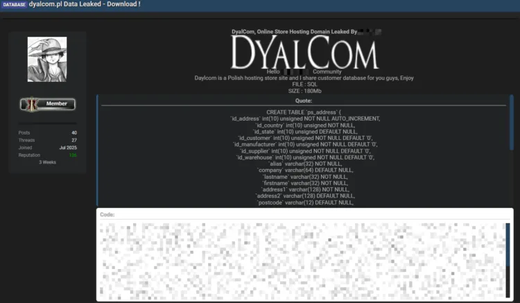 Polish Hosting Provider Dyalcom Allegedly Breached – Customer Database Leaked