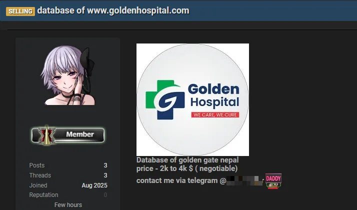 Database of Nepal’s Golden Hospital Allegedly for Sale on the Dark Web